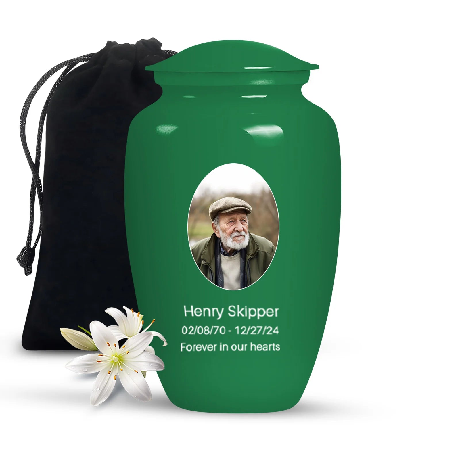 Green Portrait Customizable Large Urn - Plain Urn For Funeral Ashes