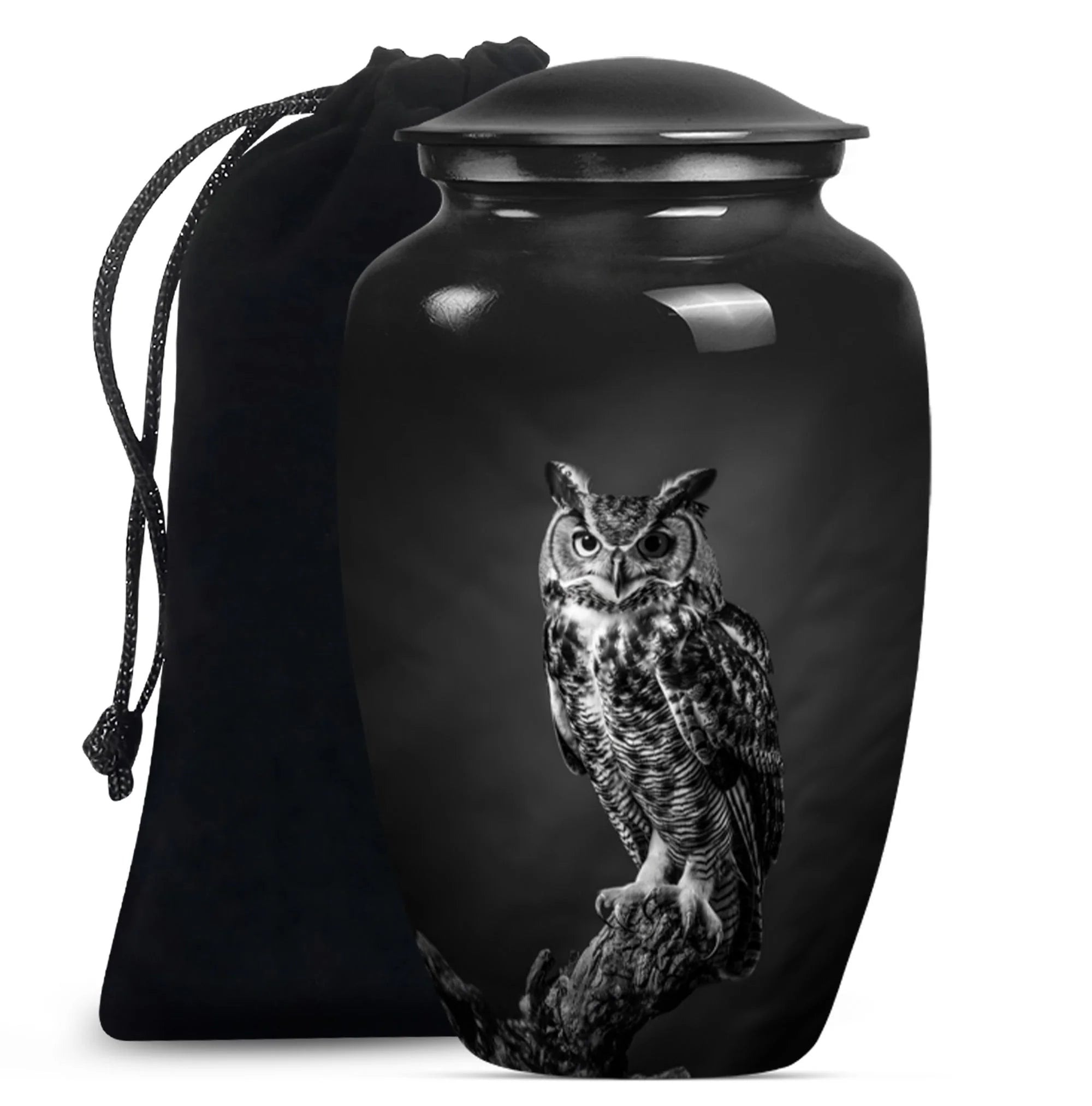 Black & White Owl Cremation Urn Keepsakes For Ashes & Large Memorial Urn