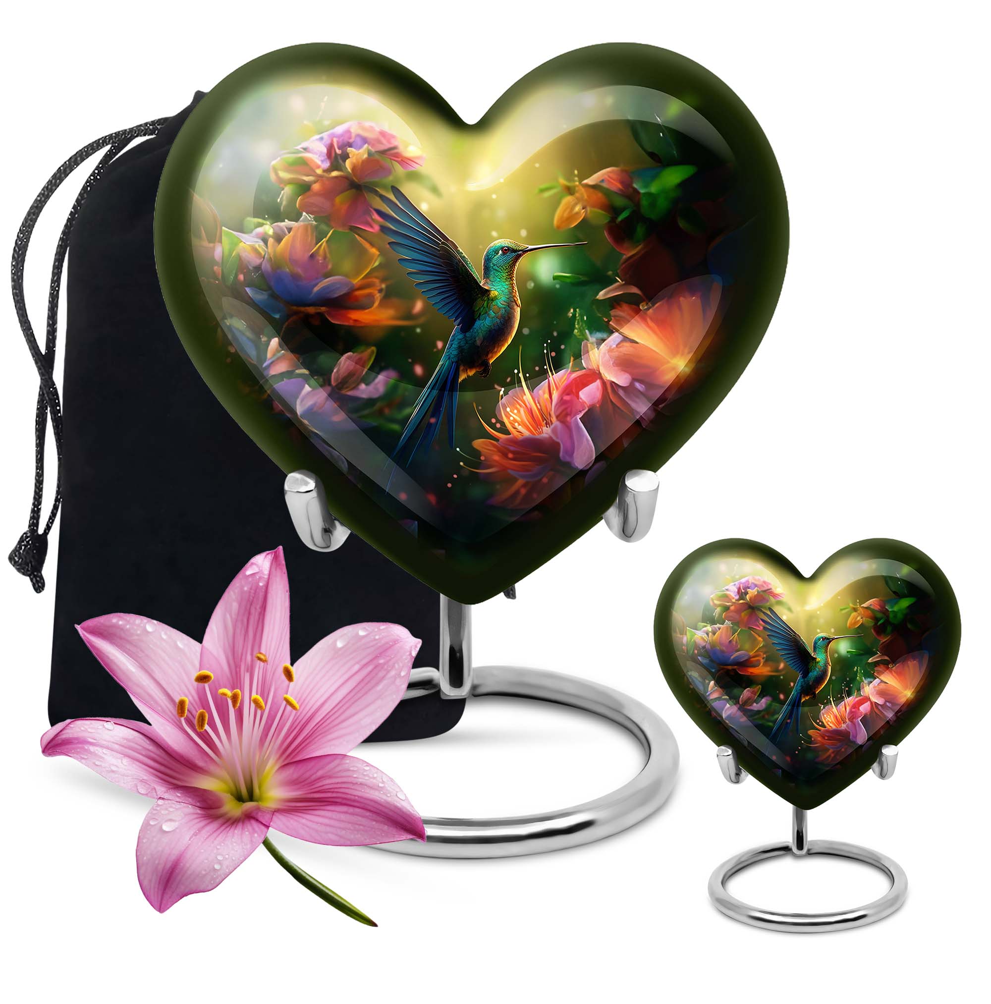 Green Humming Bird Urns For Mom - Pink Floral Memorial Urn For Ashes