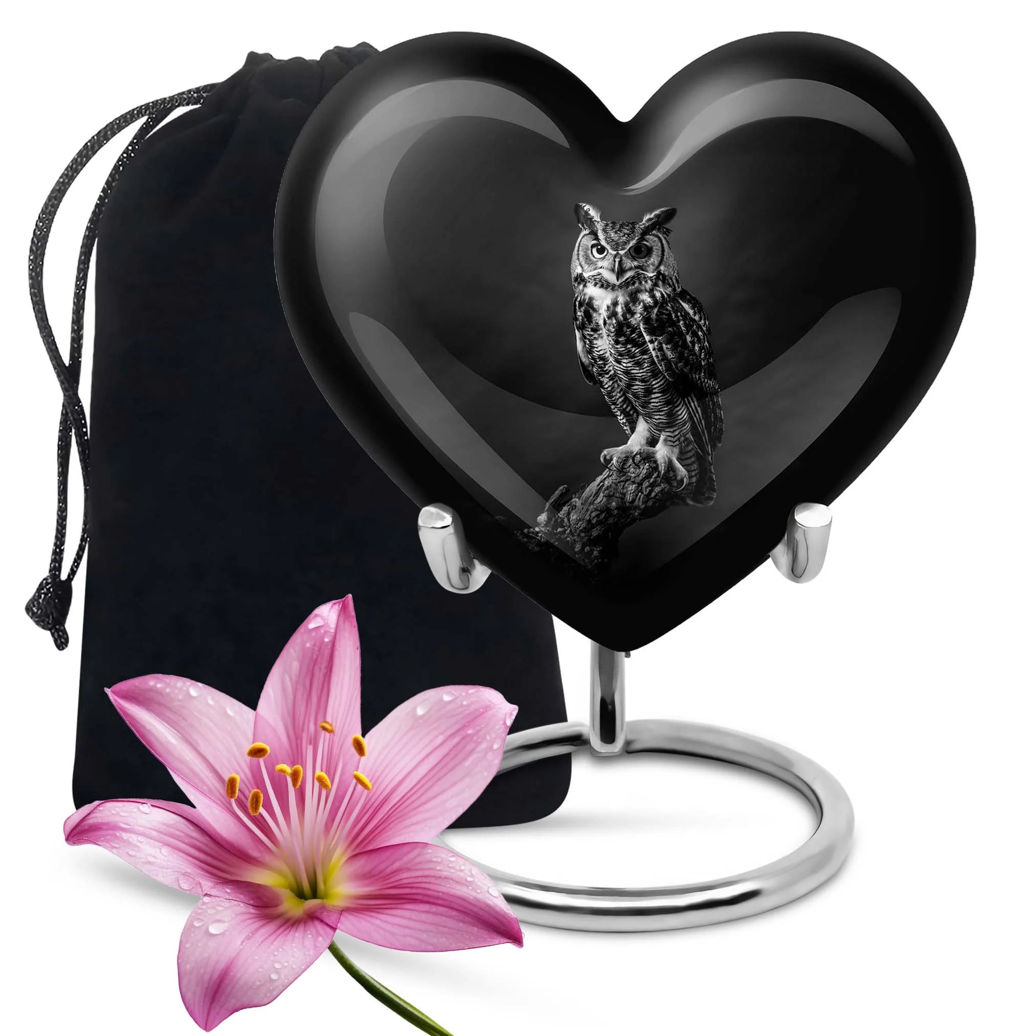 Black & White Owl Cremation Urn Keepsakes For Ashes & Large Memorial Urn