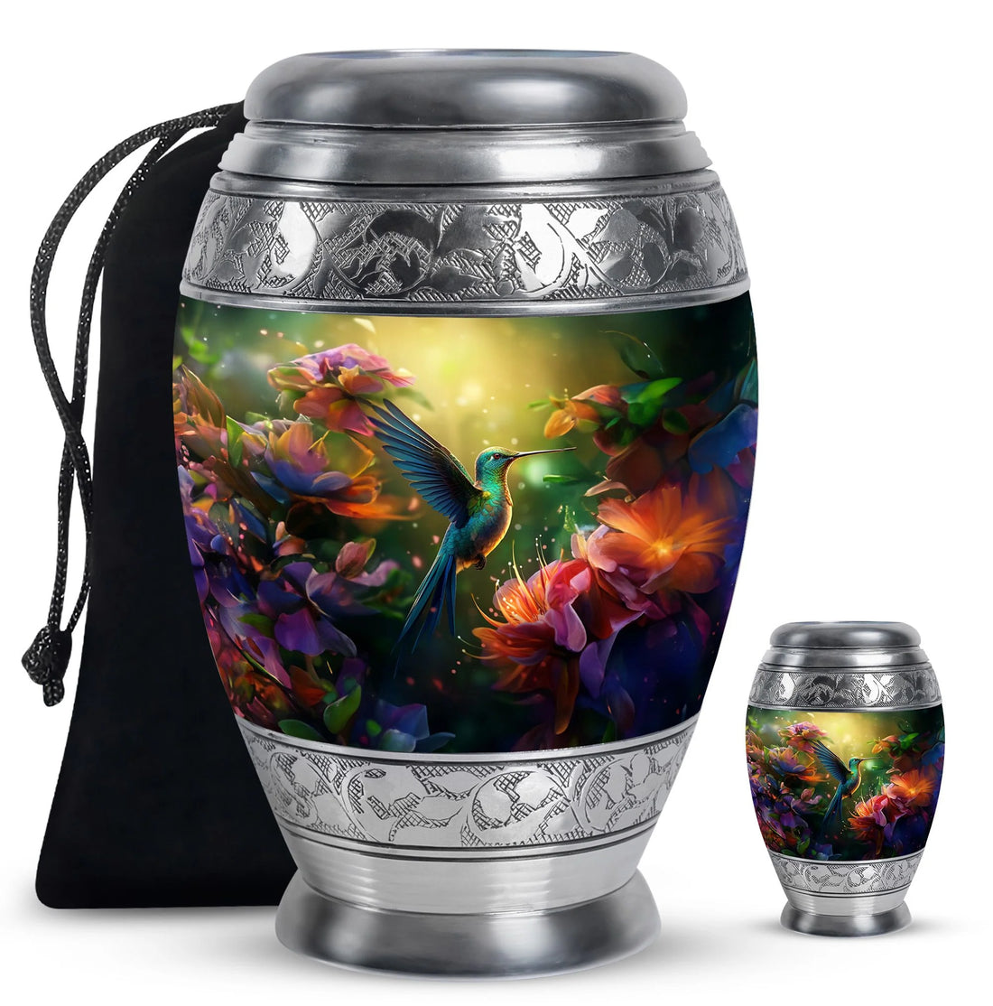Green Humming Bird Urns For Mom - Pink Floral Memorial Urn For Ashes