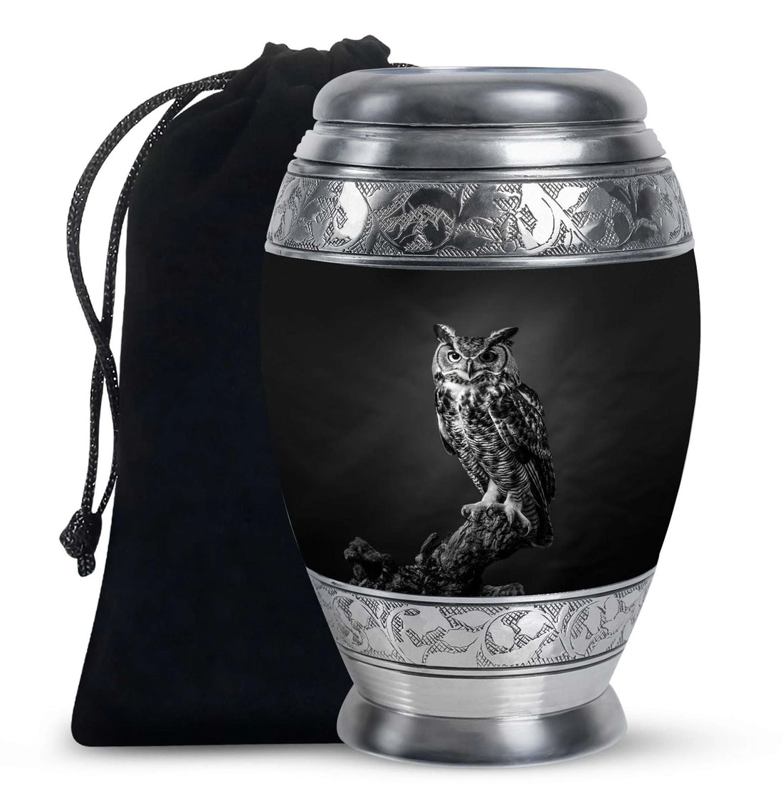 Black & White Owl Cremation Urn Keepsakes For Ashes & Large Memorial Urn