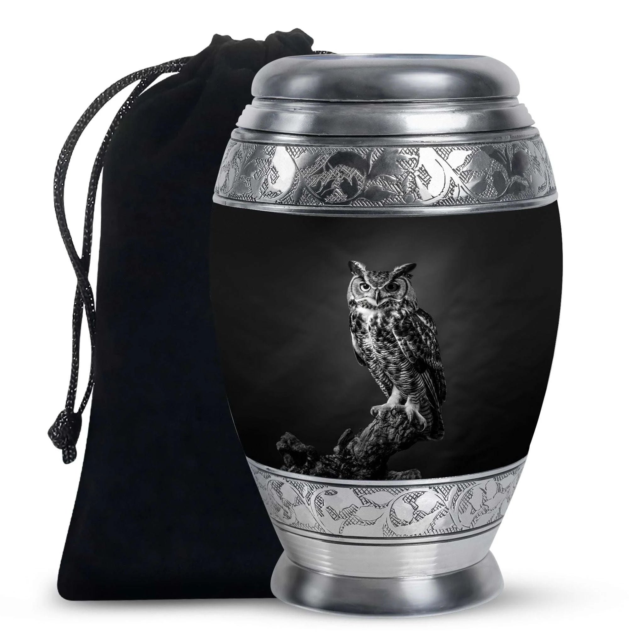 Black & White Owl Cremation Urn Keepsakes For Ashes & Large Memorial Urn