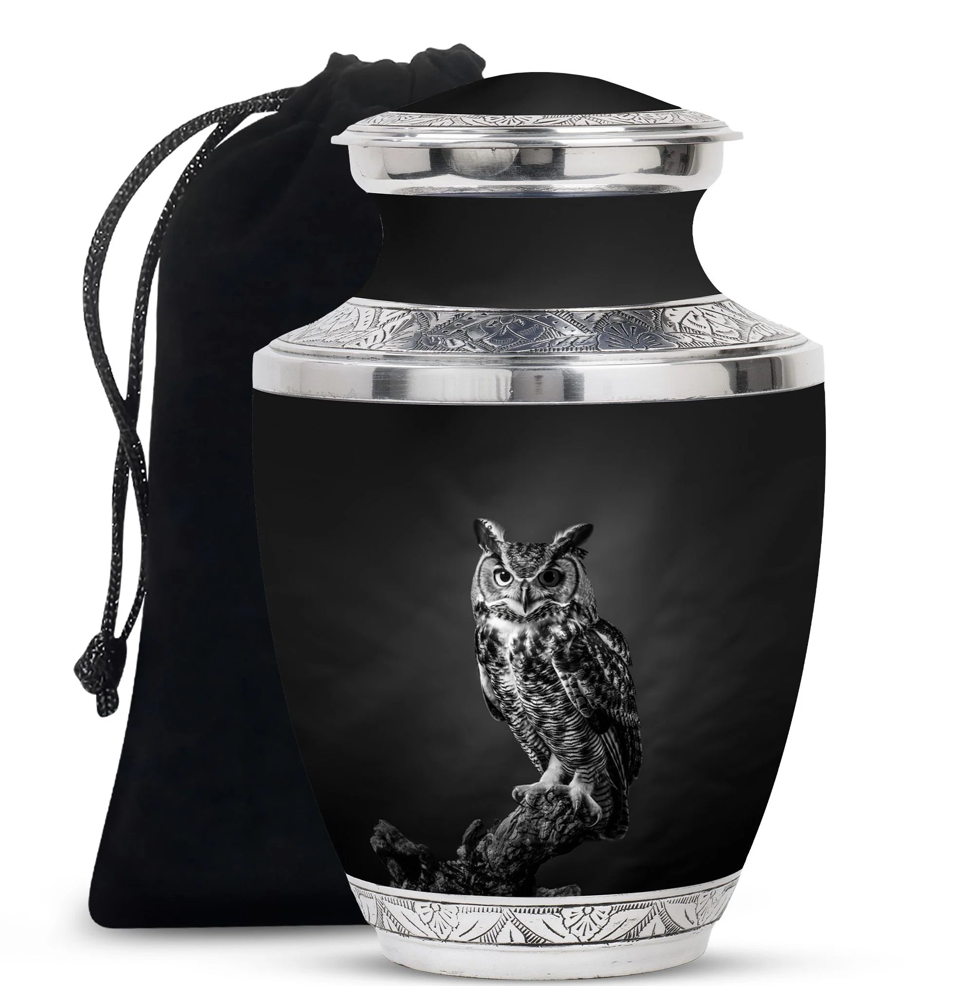 Black & White Owl Cremation Urn Keepsakes For Ashes & Large Memorial Urn